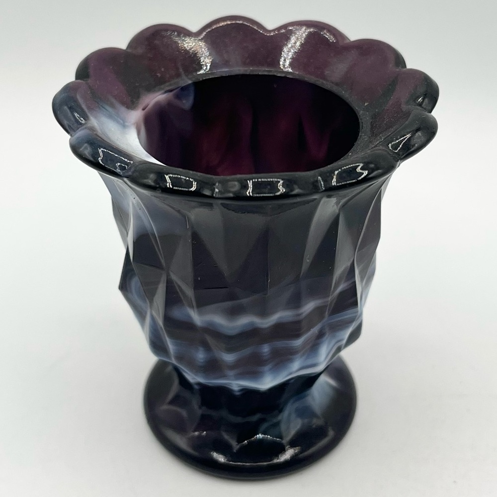 Vintage purple and white slag glass toothpick holder - Picture 4 of 4